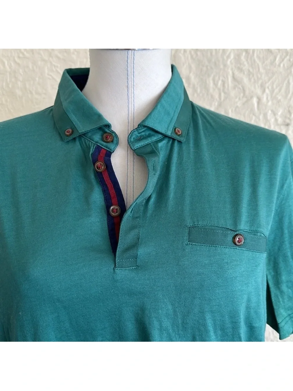 Ted Baker Green Ribbon Trim Polo Shirt 5 FLAWED